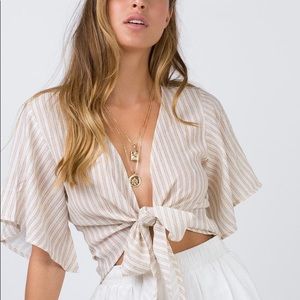 Tie front tan stripe princess Polly top